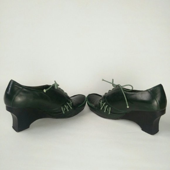Leather wedge booties green Cosmic Girl shoes 7.5 - Picture 5 of 16